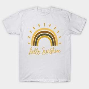 Hello Sunshine Earth Tones Rainbow Pattern Hand Drawing T-Shirt